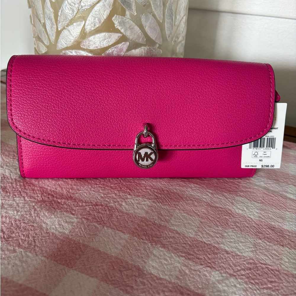 Michael Kors Hot Pink Leather Clutch with MK Charm